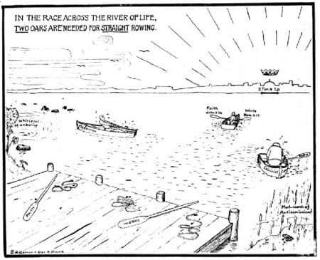 A man rowing across the see of life with two oars