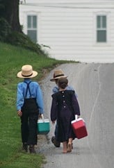 Amish children walking to school